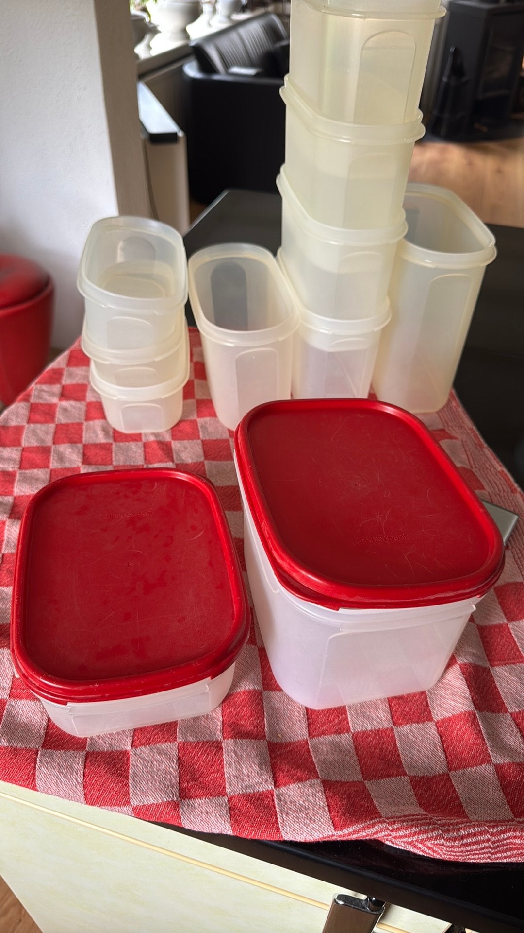 Tupperware serie ruimtespaarders 3 klein en 1 groot, Ophalen of Verzenden, Zo goed als nieuw, Wit