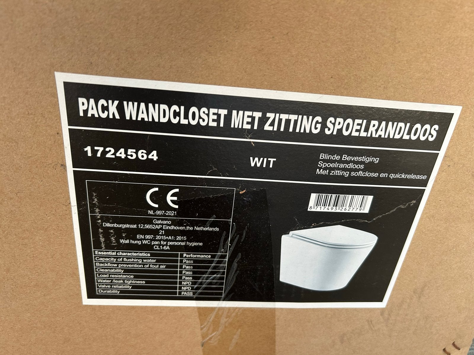 Wandcloset met zitting, spoelrandloos, wit, Doe-het-zelf en Verbouw, Ophalen, Nieuw, Toilet