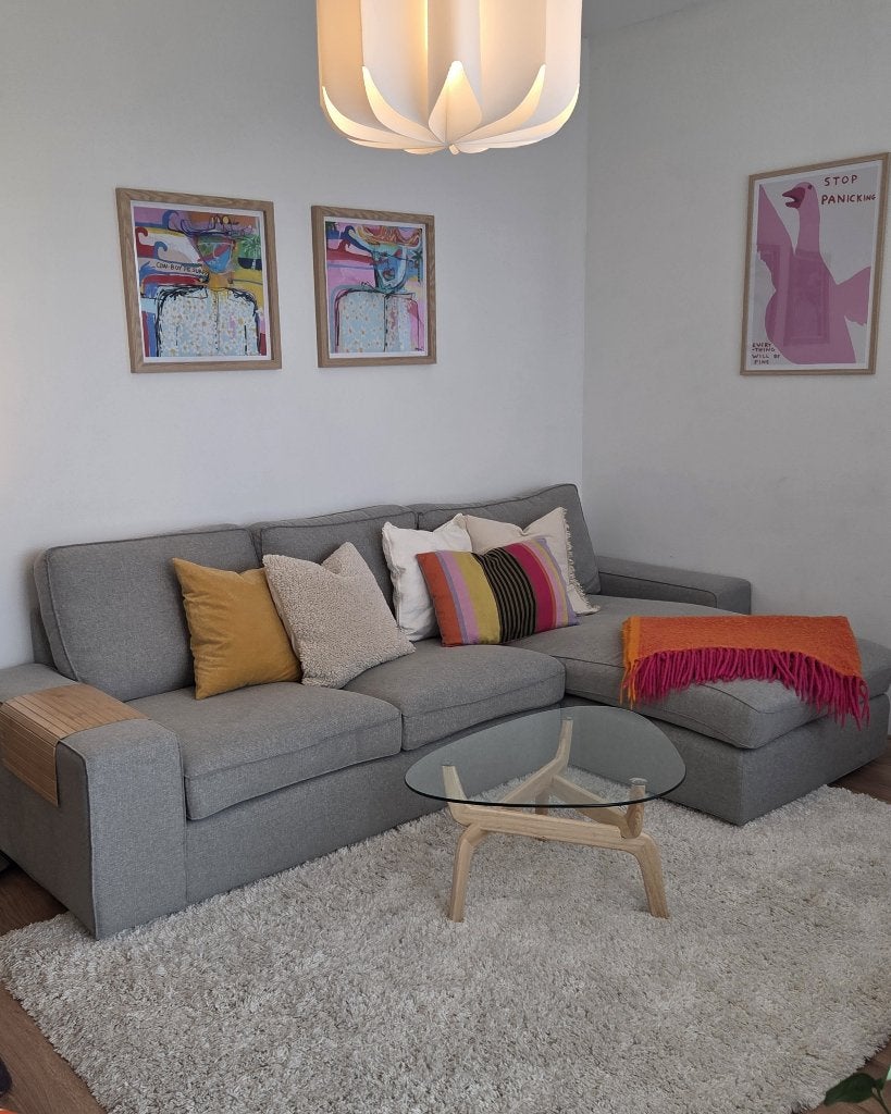 IKEA KIVIK 3-zitsbank met chaise longue in beige/grijs, Ophalen, 250 tot 300 cm, Gebruikt, Scandinavisch, modern, klassiek