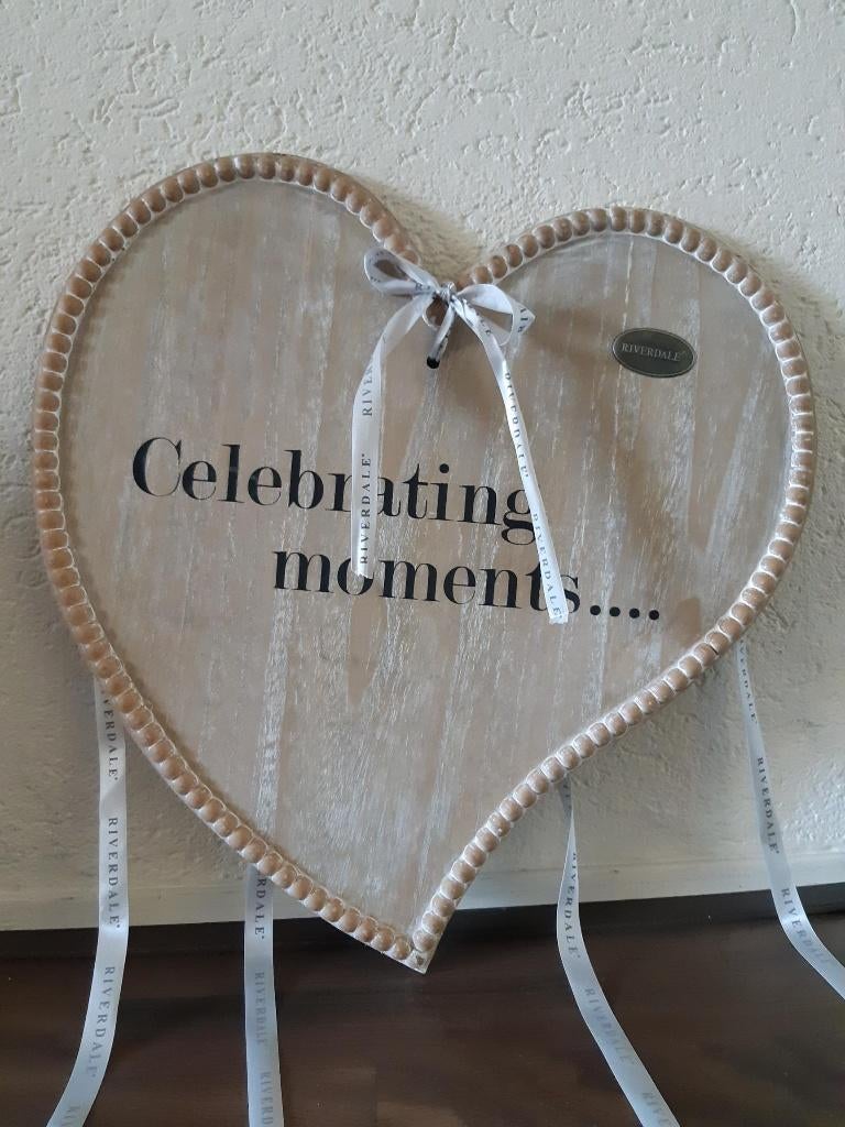 Riverdale houten hart met tekst Celebrating Moments, 45 cm, Hout, Decoratieobject, Ophalen of Verzenden
