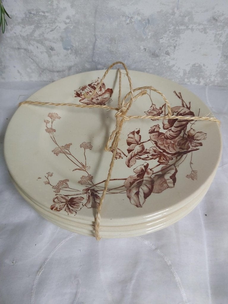 6 prachtige antieke franse bordjes (22cm) "Vlinders" 19e e, Ophalen of Verzenden