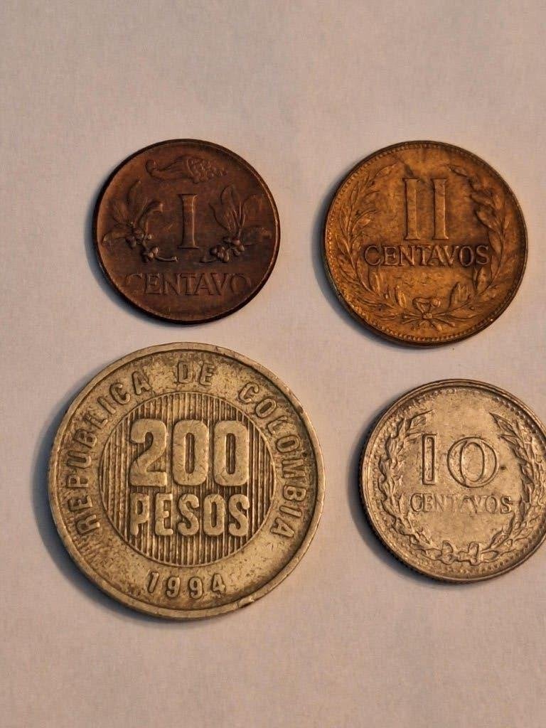 4 munten Colombia 1965-1994, Ophalen of Verzenden, Zuid-Amerika, Losse munt