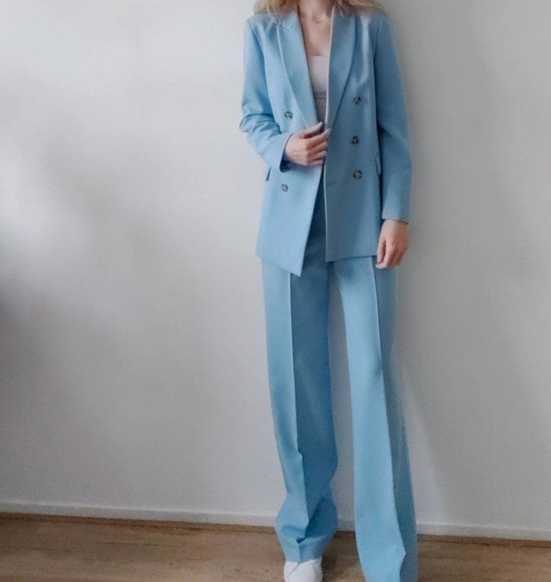Nieuwe Zara blazer met bijpassende broek, maat M, Maat 38/40 (M), Blauw, Zara, Nieuw