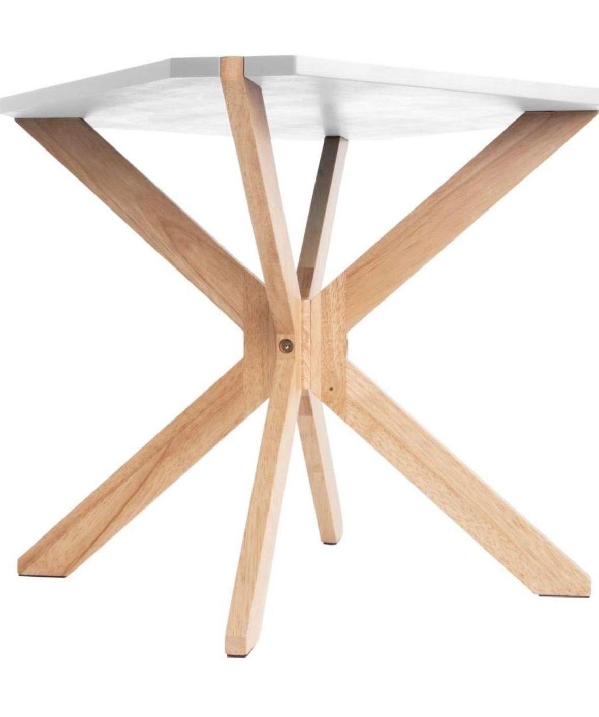 Moderne bijzettafel wit met houten onderstel, Ophalen, Minder dan 45 cm, Minder dan 55 cm, Vierkant