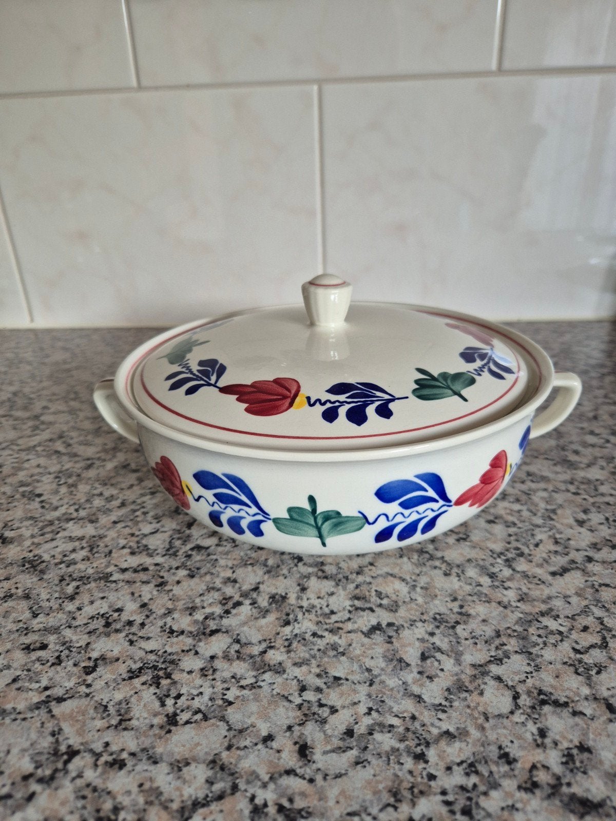 Boerenbont schaal met deksel 2x, Ophalen, Zo goed als nieuw, Aardewerk, Schaal of Schalen