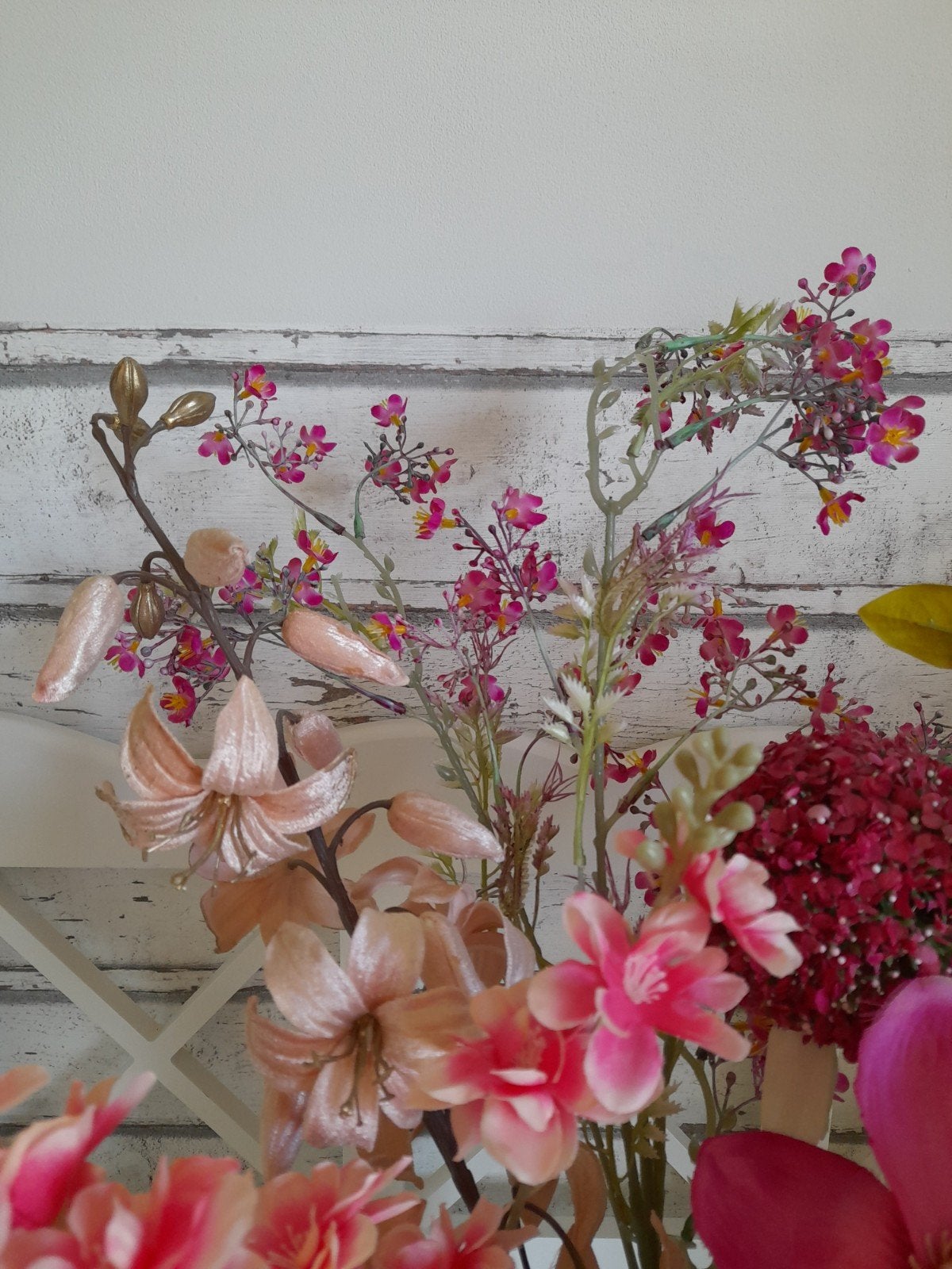 boeket kunstbloemen rozekleurig, Verzenden, Binnen