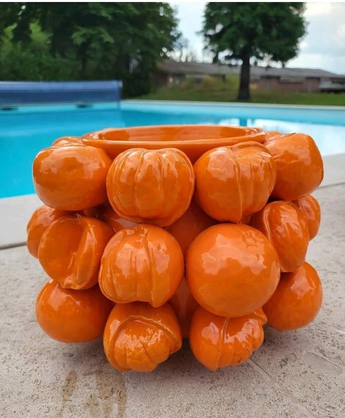Grote oranje plantenpot manderijnen decoratief de Bosrand, Tuin en Terras, Bloempotten, Ophalen of Verzenden, Rond, Aardewerk