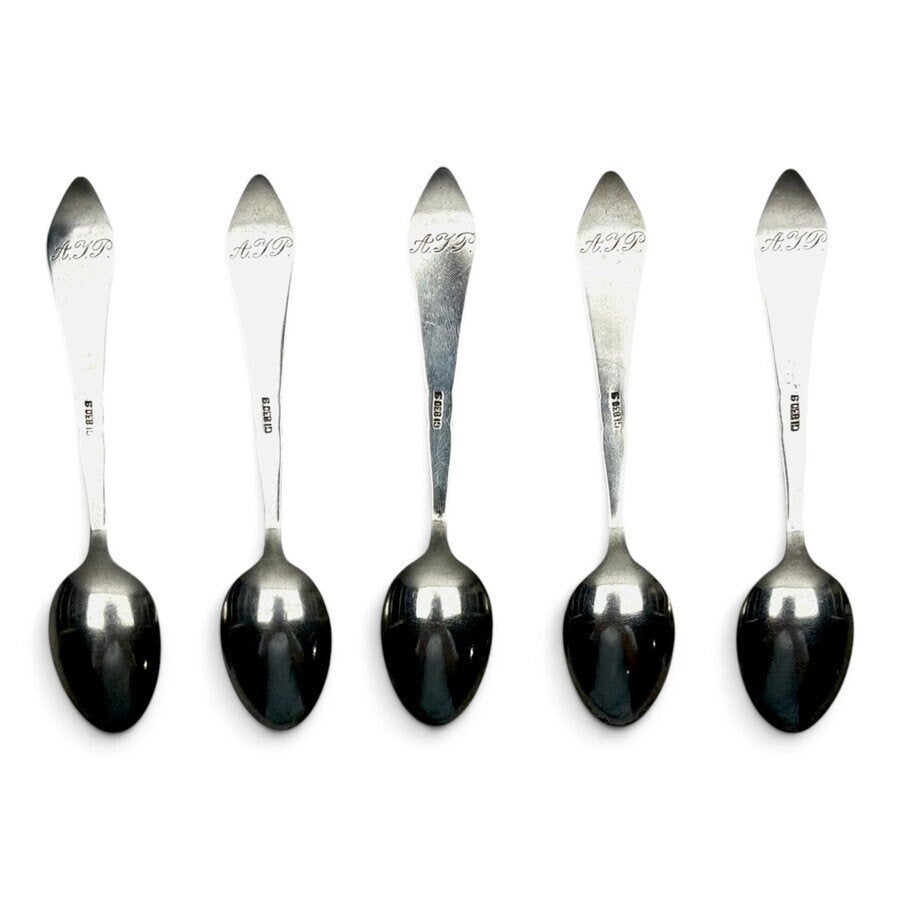 Vier zilveren theelepels, Georg Jensen, patroon 'Fuchsia', Ophalen of Verzenden