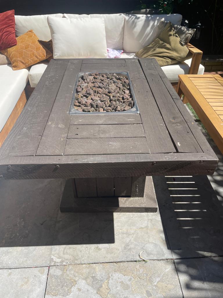 Houten vuurtafel met lavastenen, Ophalen, Gebruikt, Vuurkorf