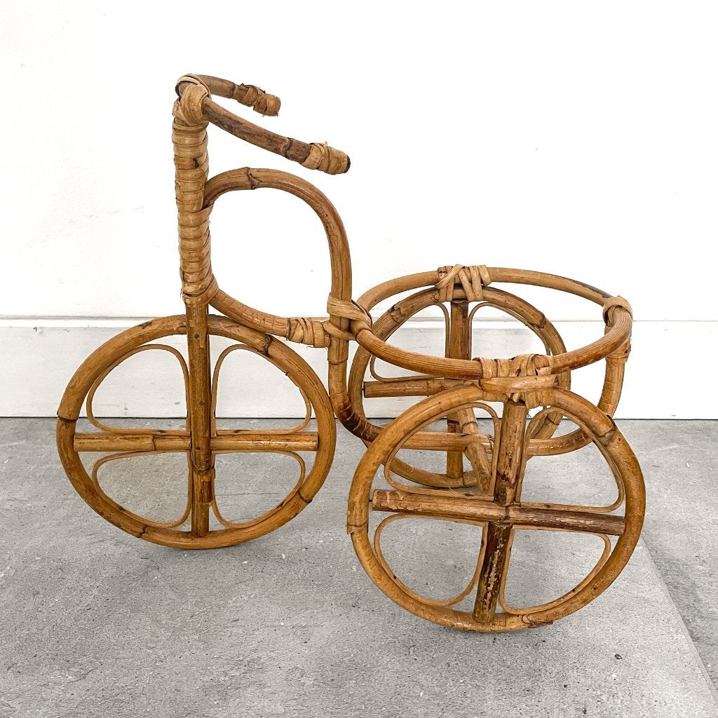 Vintage, retro rotan plantenhouder, plantenstandaard fiets, Ophalen of Verzenden, Huis en Inrichting