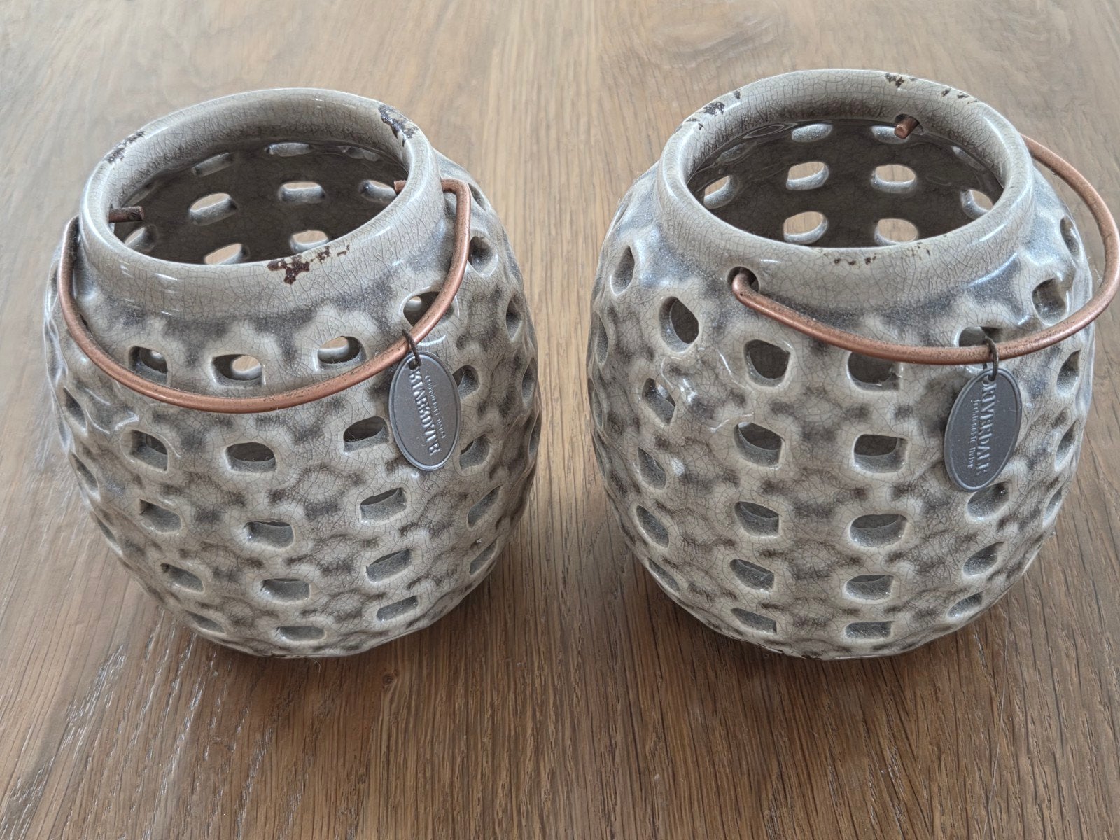 2 Riverdale windlichten - 12 cm - beige, 12 cm, Beige, Ophalen of Verzenden, Zo goed als nieuw