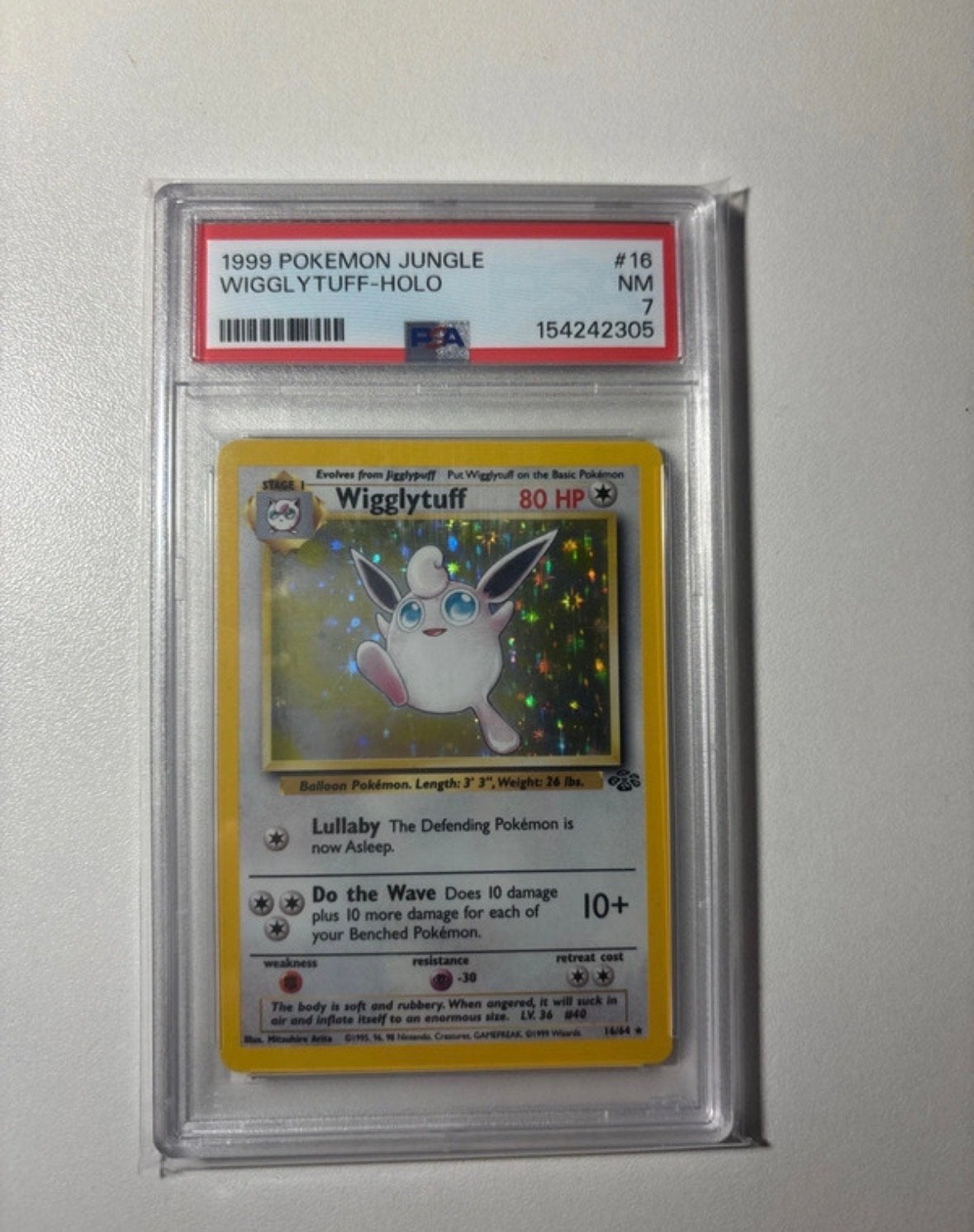 Wigglytuff Holo 1999 Jungle #16 PSA 7 Pokémon Kaart, Ophalen of Verzenden, Gebruikt, Losse kaart