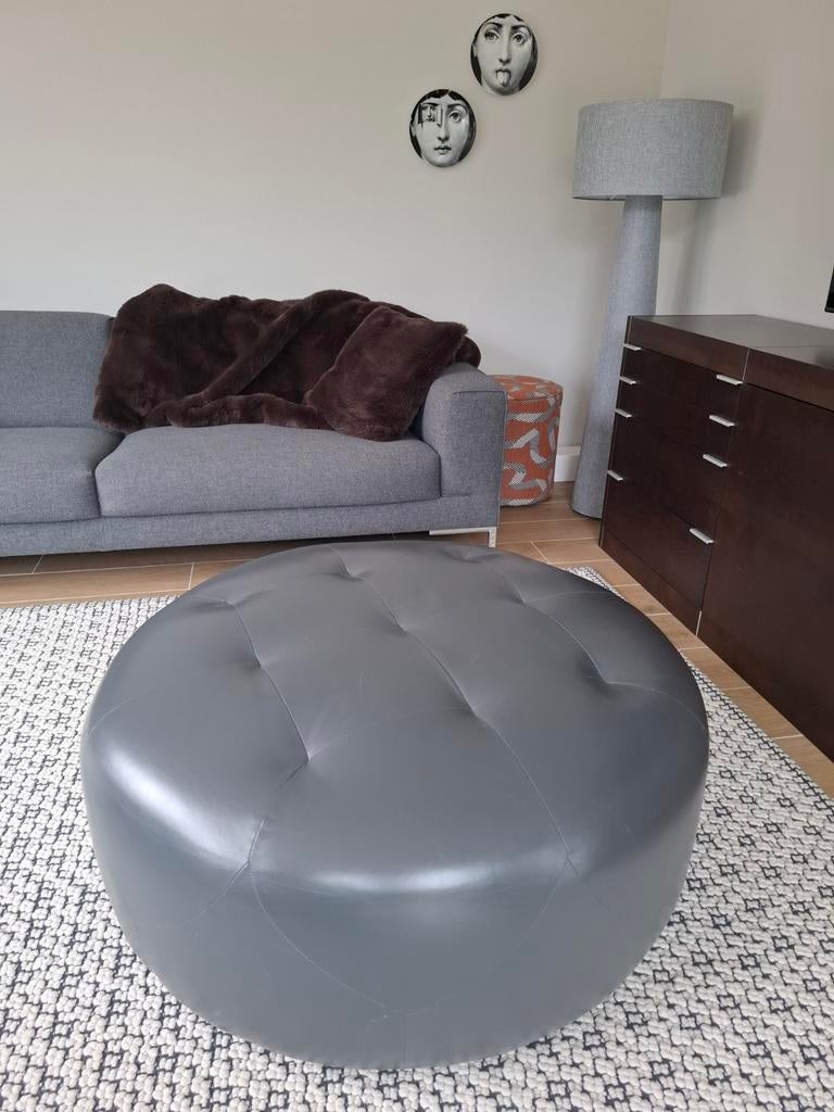 Donkergrijze leren poef 100x35 cm, Ophalen
