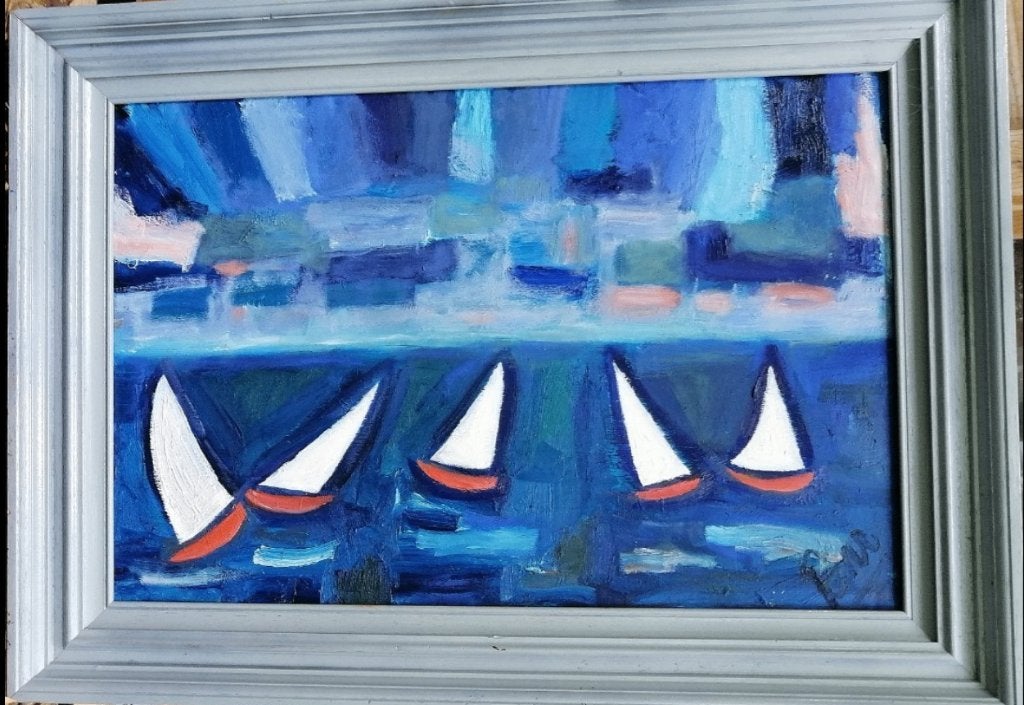 Gerrit Benner BNr Bootjes op zee olieverf op doek, Antiek en Kunst, Kunst | Schilderijen | Modern, Verzenden
