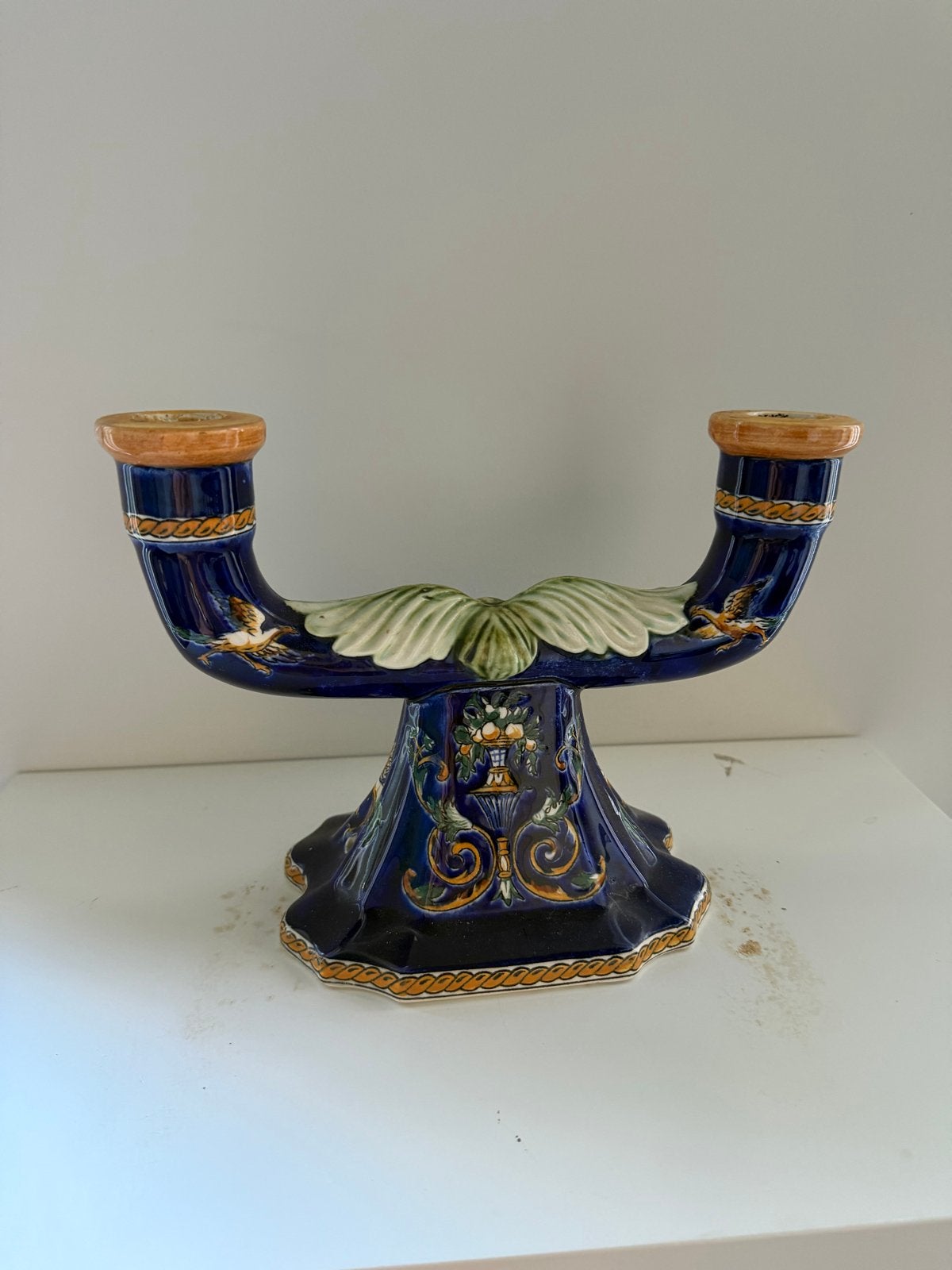 Prachtige Antieke kandelaar van Faïencerie de Gien, Ophalen of Verzenden, Keramiek of Aardewerk