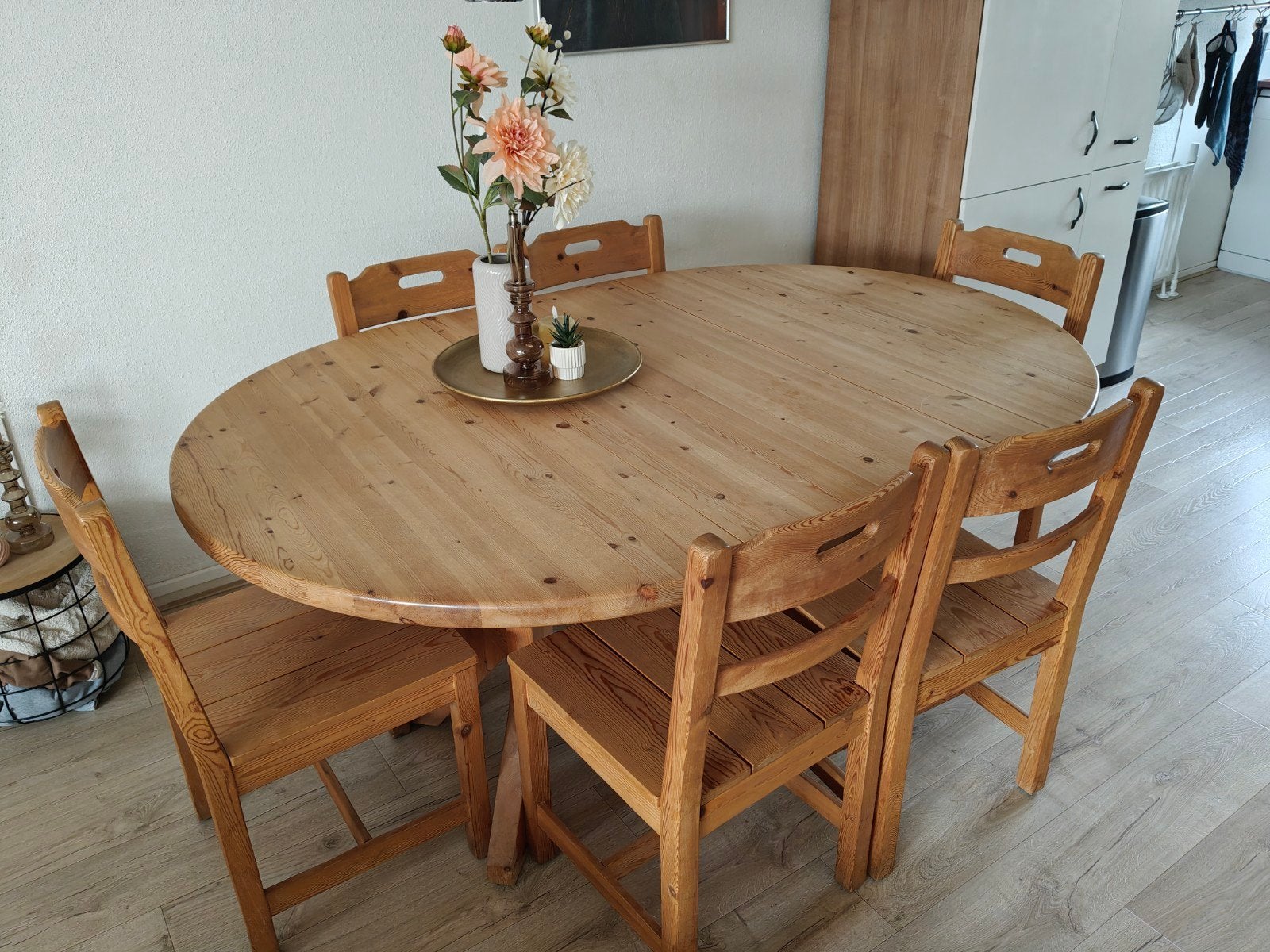 Massief grenen eethoek, Ophalen, Gebruikt, 100 tot 150 cm, Vijf personen of meer