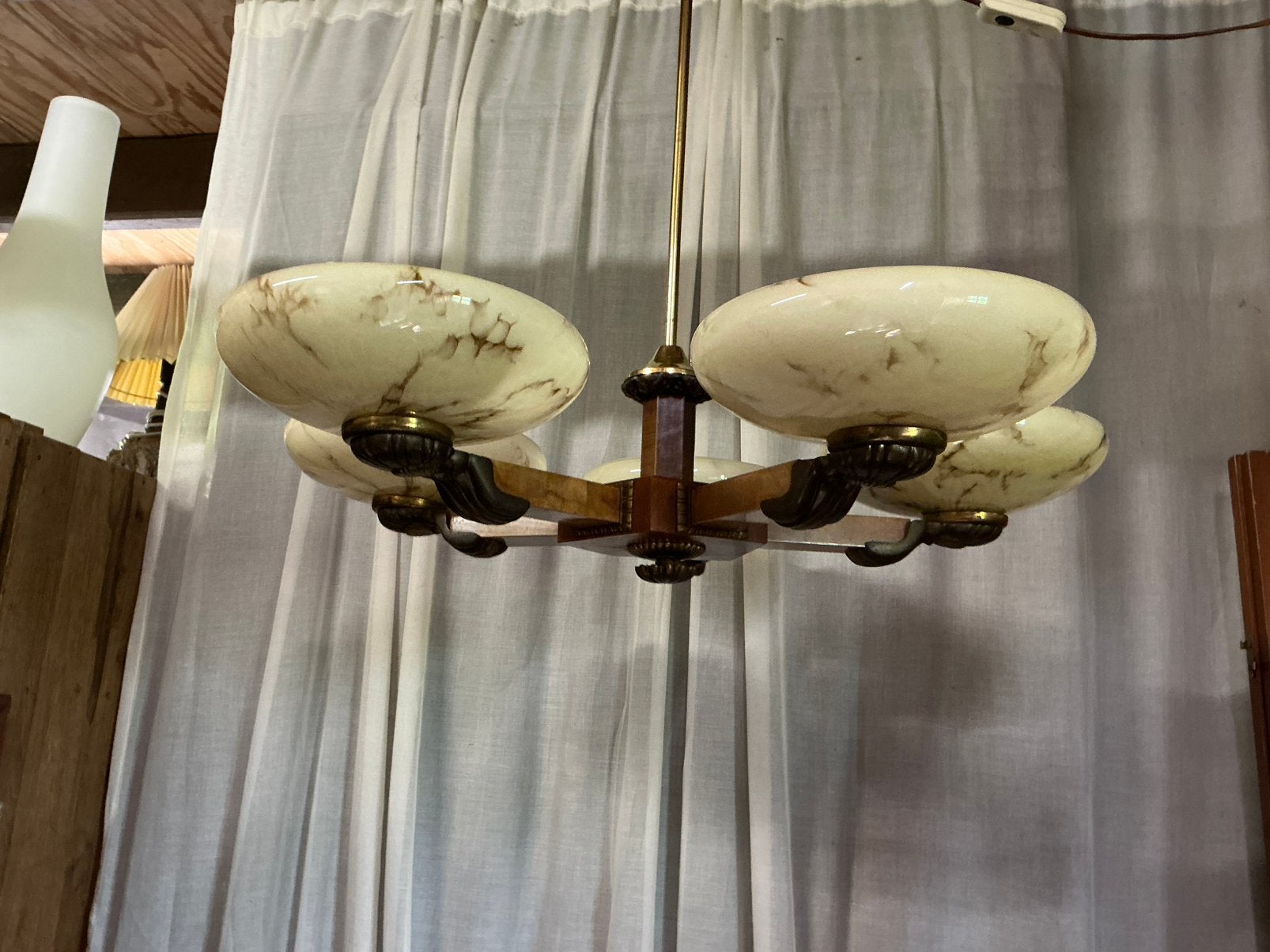 hanglamp,5 armig,Art Deco ,marmerstructuur, Ophalen of Verzenden
