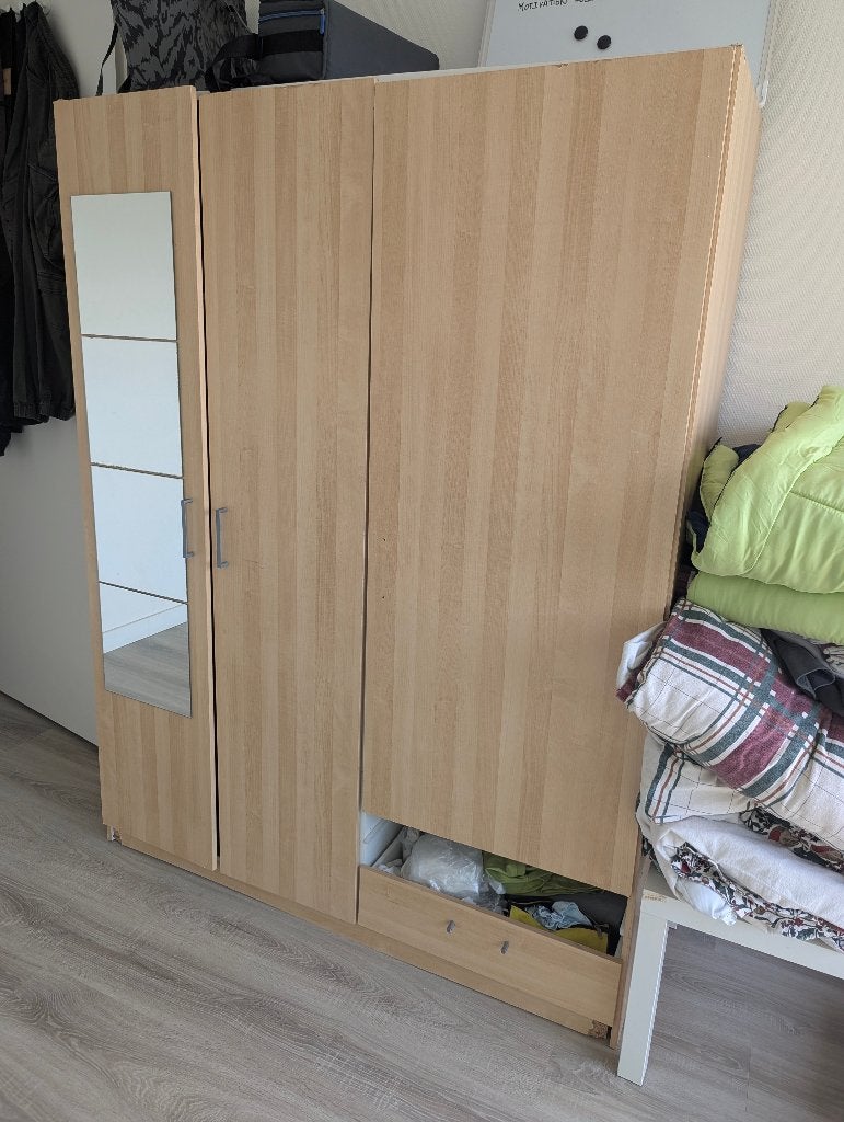 Large Wardrobe with Mirror, Shelves, Hanging Rail, Drawer, Huis en Inrichting, Kasten | Kledingkasten, Ophalen, Gebruikt, 25 tot 50 cm
