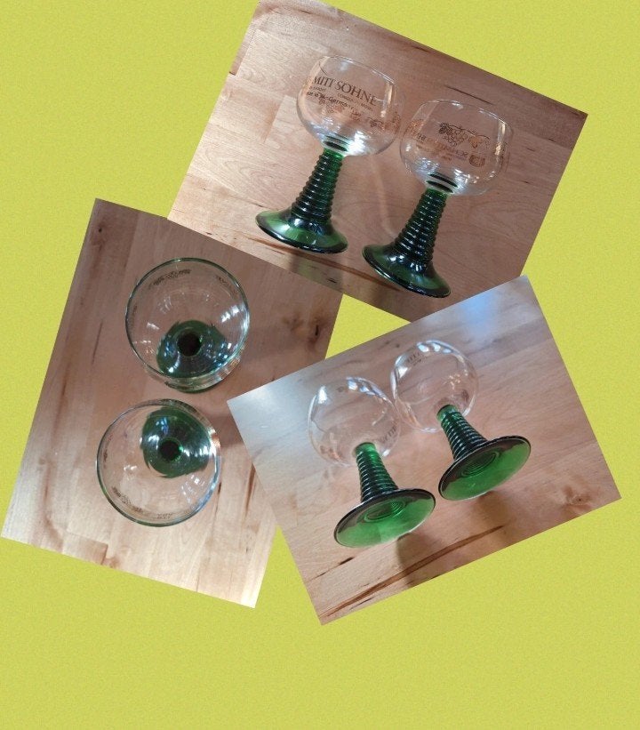 2 vintage retro nostalgisch roemer moesel wijnglazen op voet, Verzamelen, Ophalen of Verzenden, Gebruikt, Overige typen