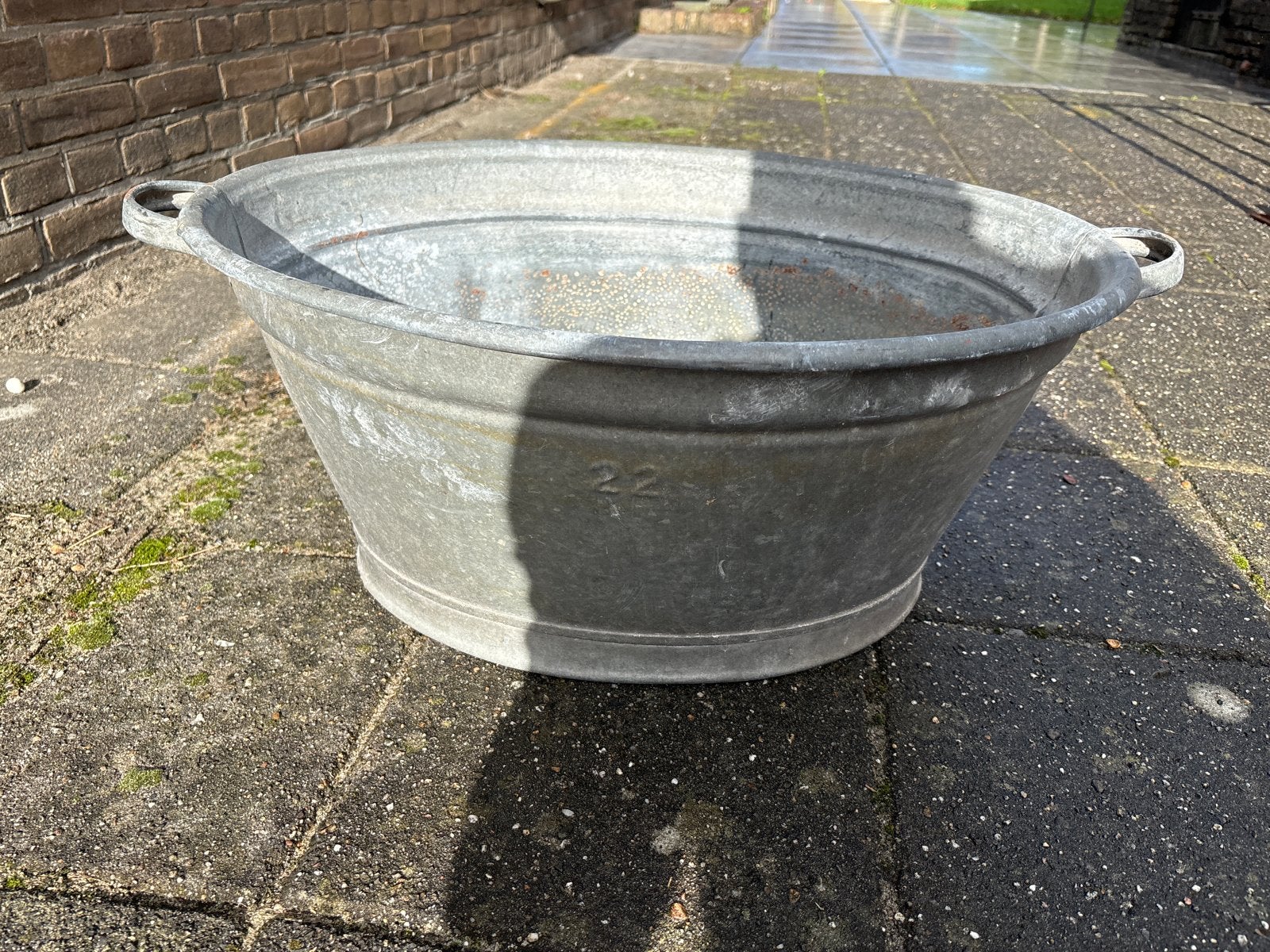Vintage Zinken Wastobbe / Plantenbak, Ophalen