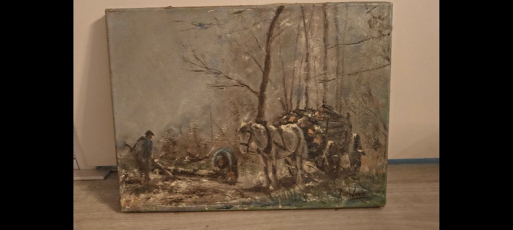 Olieverf schilderij op linnen/doek, Doek, Realistisch, Ophalen of Verzenden, Olieverf