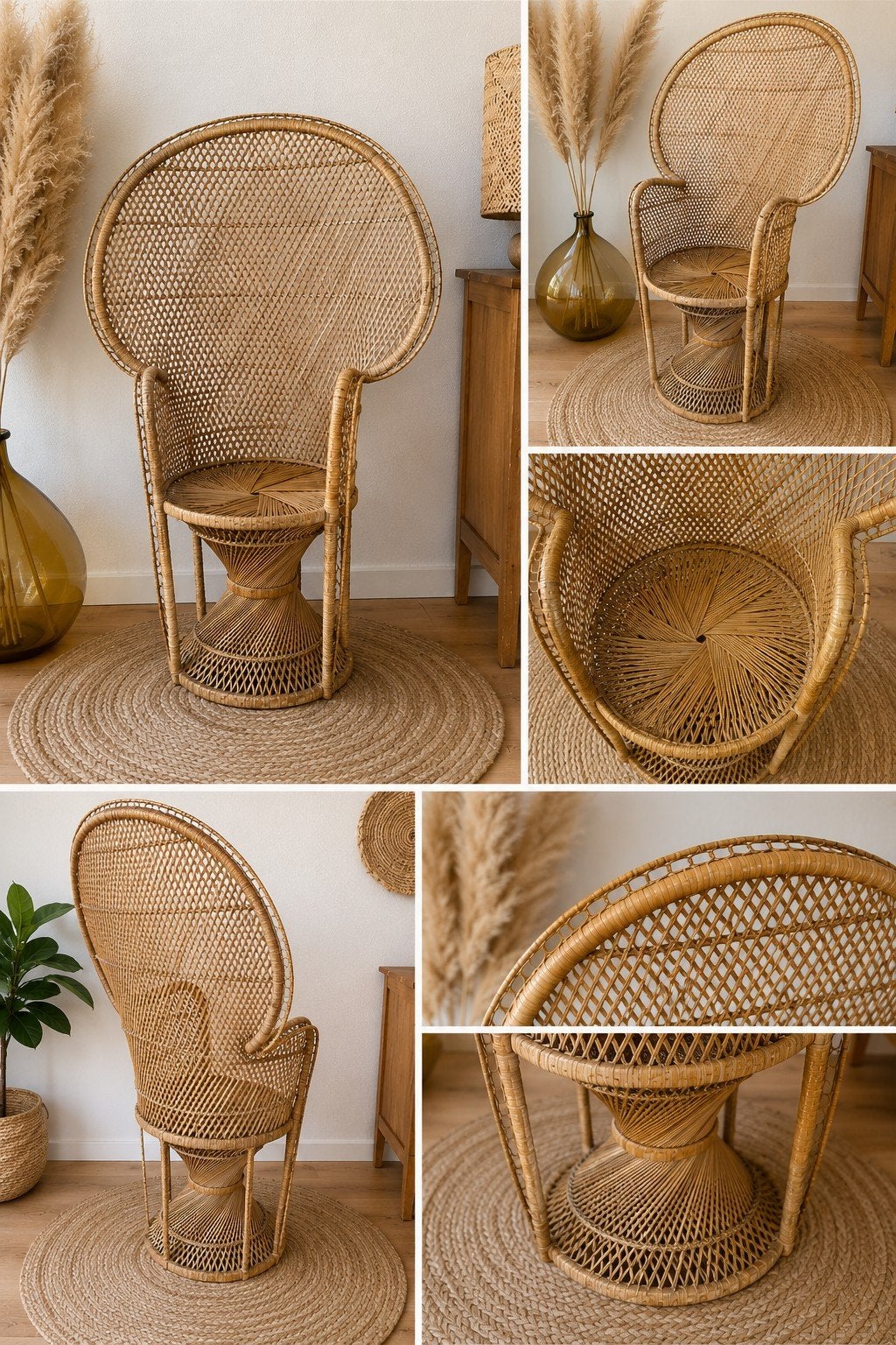Pauwstoel retro vintage seventies rotan, Ophalen, Rotan