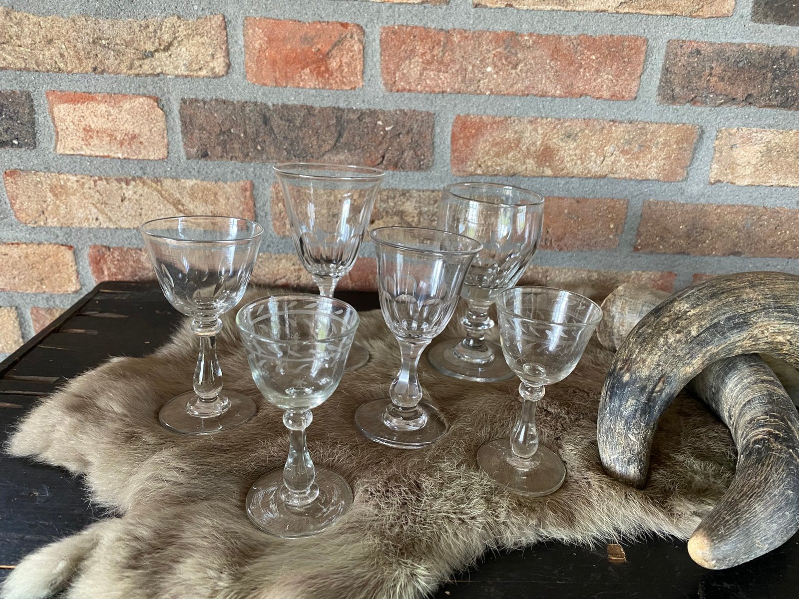 Antieke set sierlijke glazen, Ophalen of Verzenden