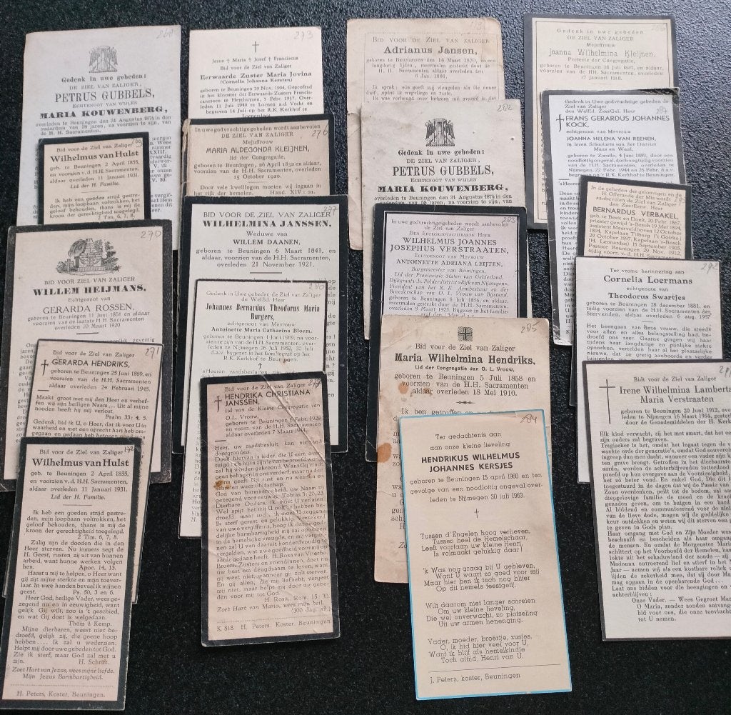 80 oude bidprentjes Geboren Beuningen (1) (Gld), Ophalen of Verzenden, Bidprentje