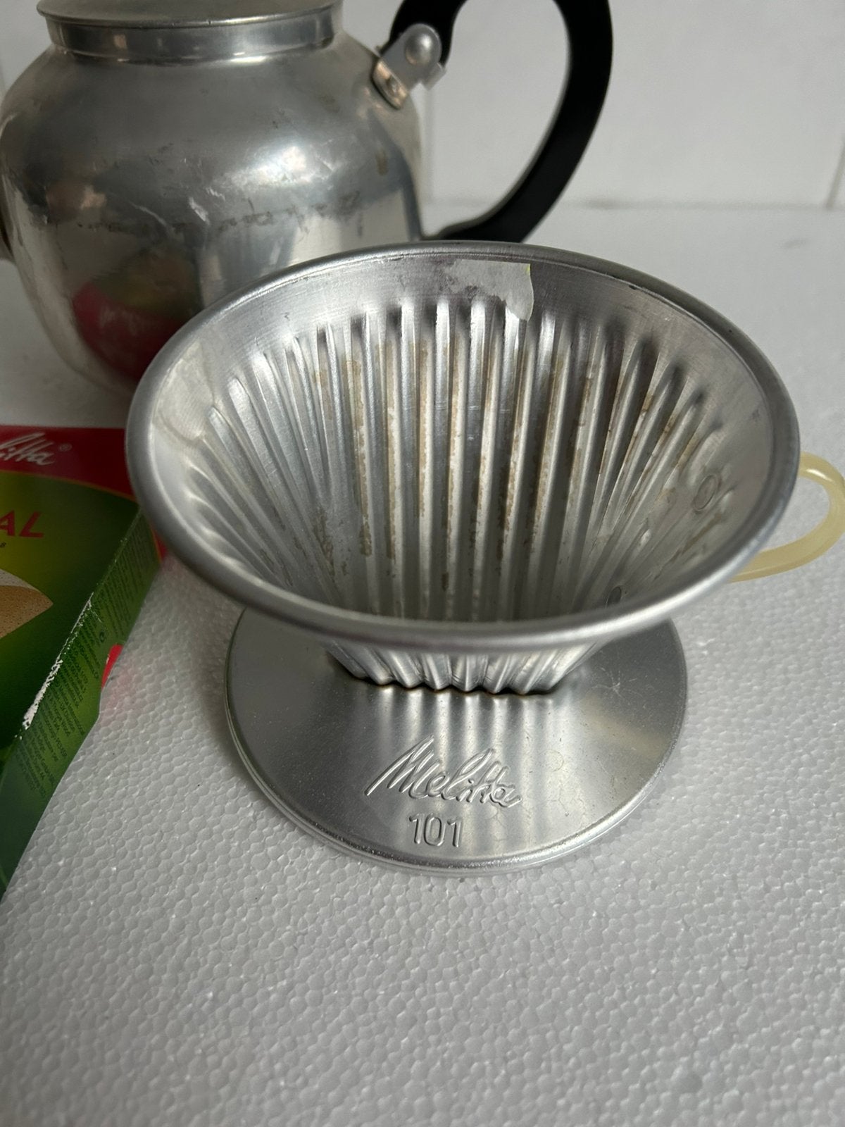 Melitta koffiefilter aluminium + zakjes en koffiepotje, Ophalen