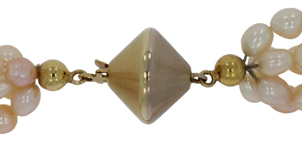 Parel 5-strengs fraaie ketting bicolor 14k slot goud dames, Voordeelsieraden, Ophalen of Verzenden, Zo goed als nieuw, Met edelsteen