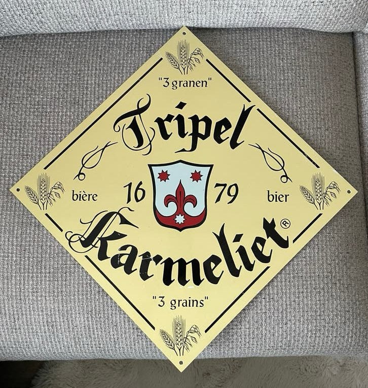 Reclame bord Tripel Karmeliet, decoratie, Ophalen, Gebruikt, Reclamebord, Plaat of Schild, Overige merken