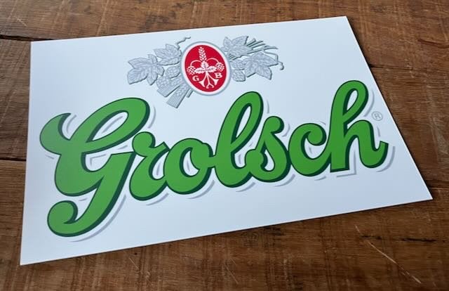 GROLSCH  logo merk reclamebord 35X23, Verzamelen, Ophalen of Verzenden, Zo goed als nieuw, Reclamebord, Plaat of Schild, Grolsch
