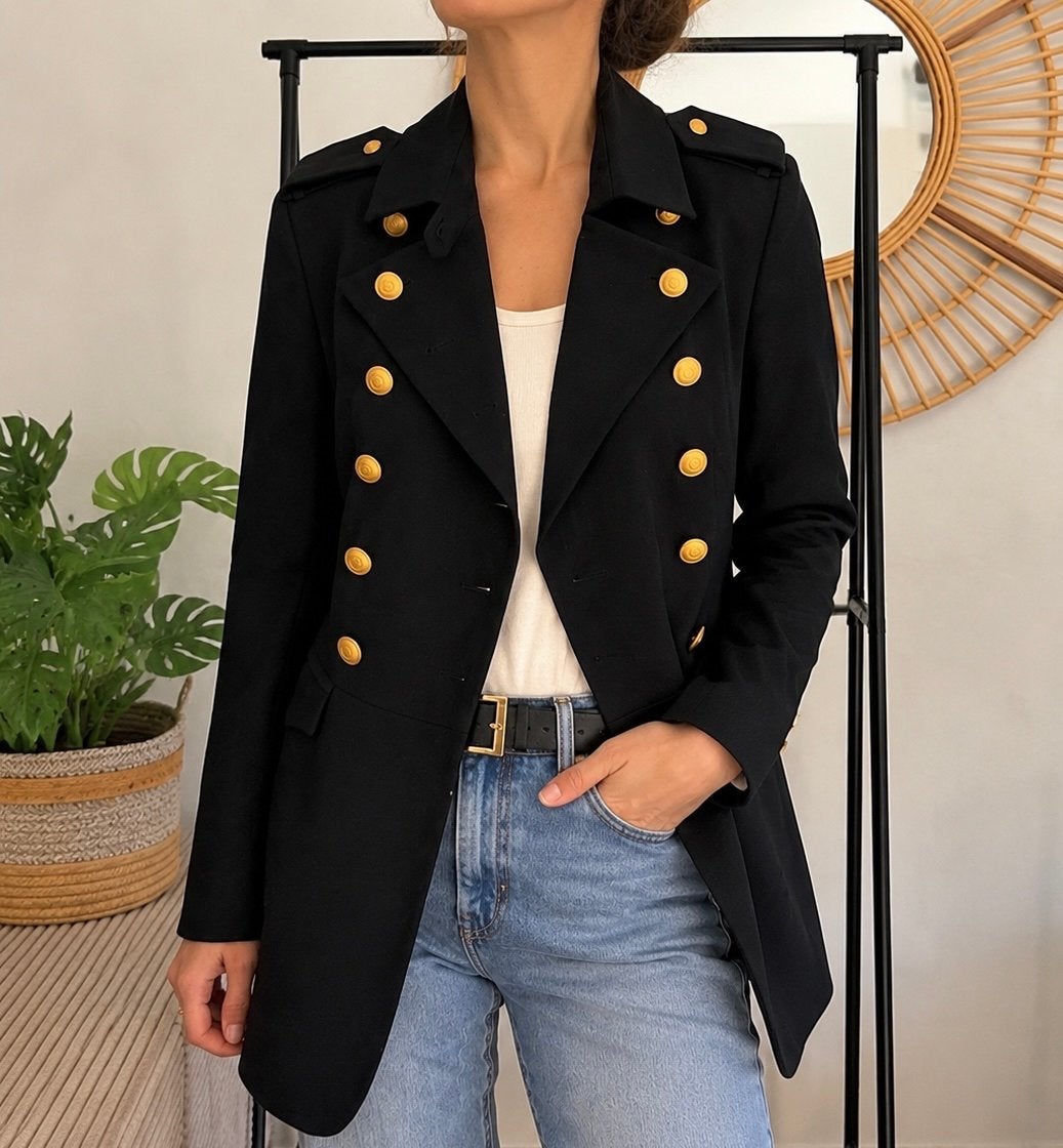 Pauw Amsterdam Zwarte Militaire Blazer met Goudkleurige Knop, Zwart, Ophalen of Verzenden, Zo goed als nieuw, Jasje