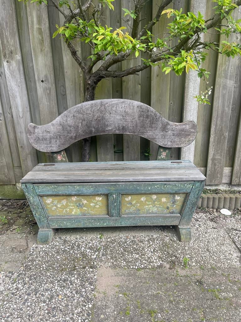 Houten opbergbankje voor de tuin, Ophalen, Gebruikt, Hout