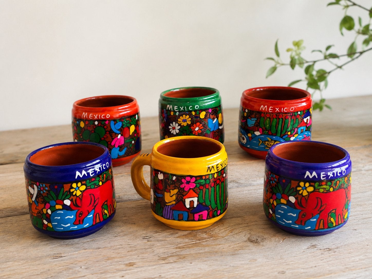 Set 6 handbeschilderde Mexicaanse aardewerk mokken, Ophalen