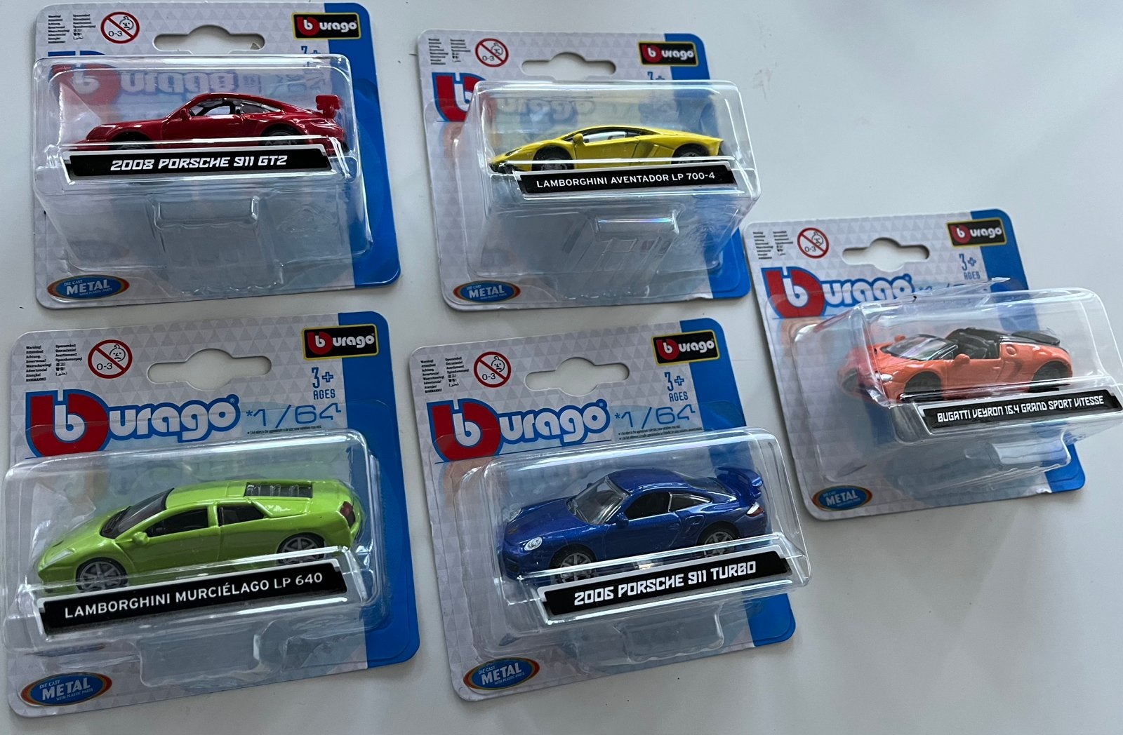 5 Burago 1/64 Diecast Modelauto's: Lamborghini & Porsche Set, Verzenden, Zo goed als nieuw