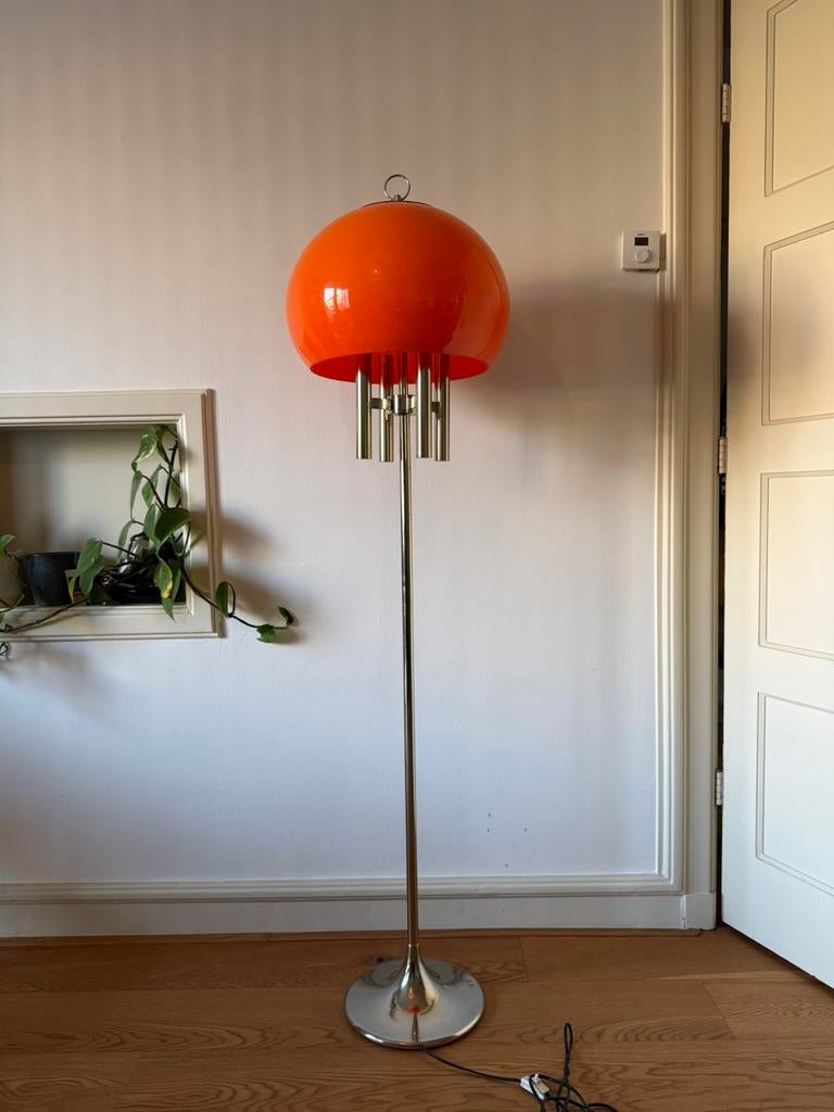 Vintage space age vloerlamp / jaren 70 oranje mushroom lamp, Ophalen, Zo goed als nieuw, Minder dan 100 cm