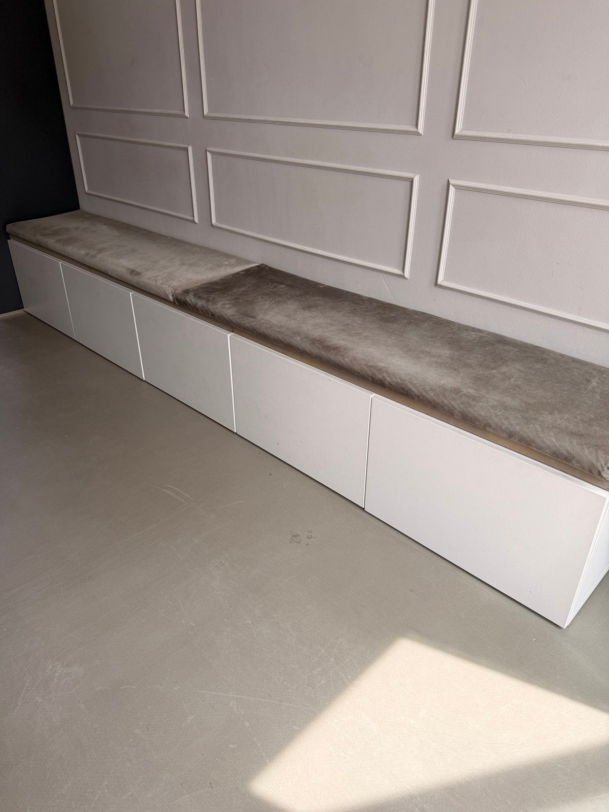 IKEA Besta Eetkamerbank met lades en maatwerk kussens, Ophalen, Gebruikt, Minder dan 75 cm, 300 cm of meer
