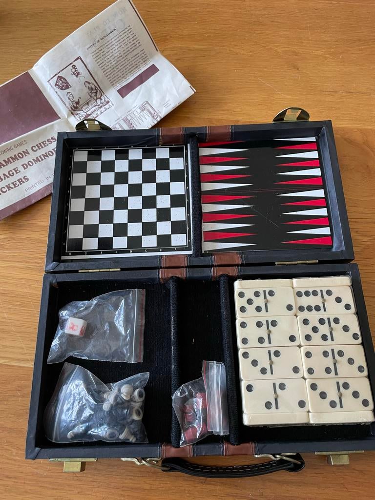 3-in-1 Spellenkist: Schaken, Backgammon, Domino, Een of twee spelers, Ophalen of Verzenden, Gebruikt, Reisspel
