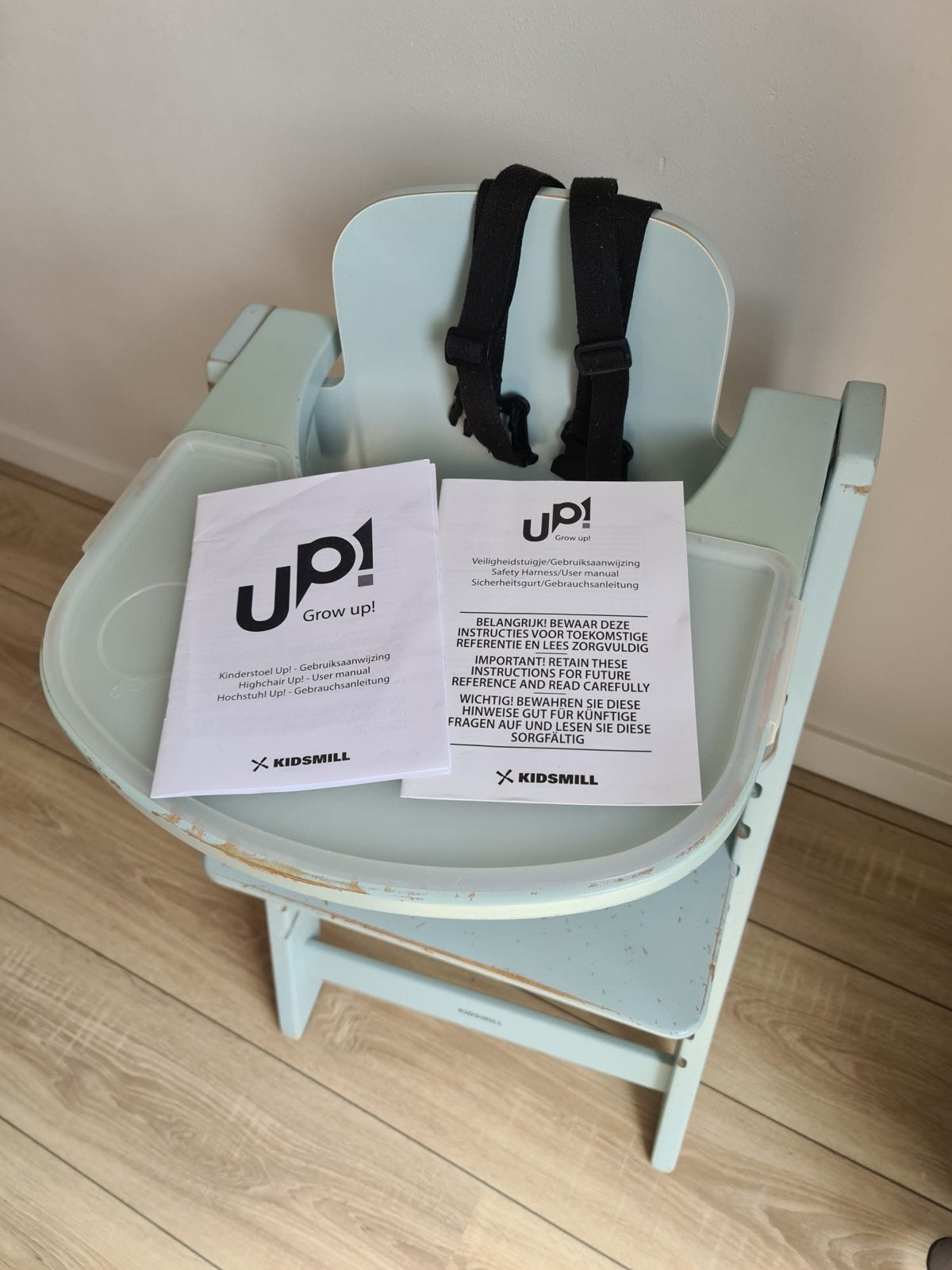 Kidsmill Up! Meegroeistoel met eetblad en gordel, Ophalen, Gebruikt, Meegroeistoel, Gordel(s)