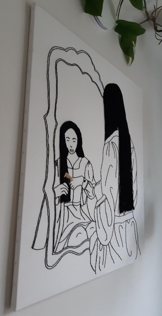 Schilderij vrouw in spiegel 3D, Ophalen