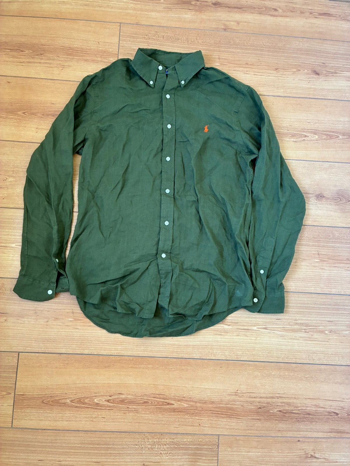 Ralph lauren linnen overhemd groen maat m origineel, Ophalen of Verzenden, Zo goed als nieuw, Groen, Halswijdte 39/40 (M)