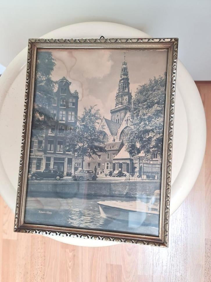 Antieke foto Amsterdam met oldtimers en meer gebruikt, Antiek en Kunst, Kunst | Tekeningen en Foto's, Ophalen