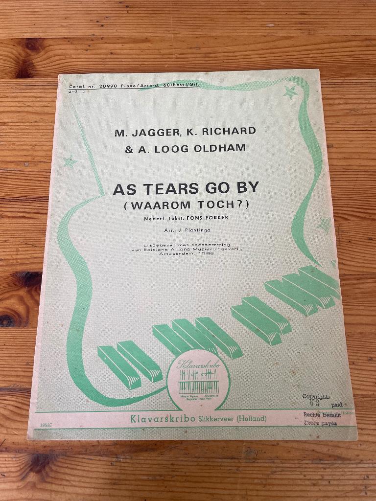 Klavarskribo - As tears go by - The Rolling Stones, Muziek en Instrumenten, Bladmuziek, Accordeon, Gebruikt, Ophalen of Verzenden