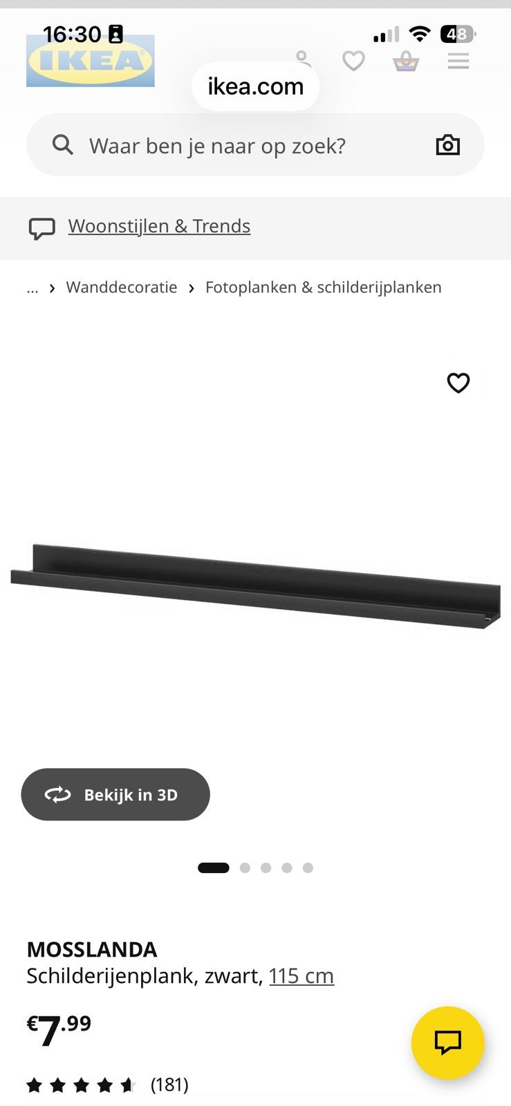 IKEA MOSSLANDA Schilderijenplank Zwart 115 cm, Ophalen of Verzenden, Gebruikt