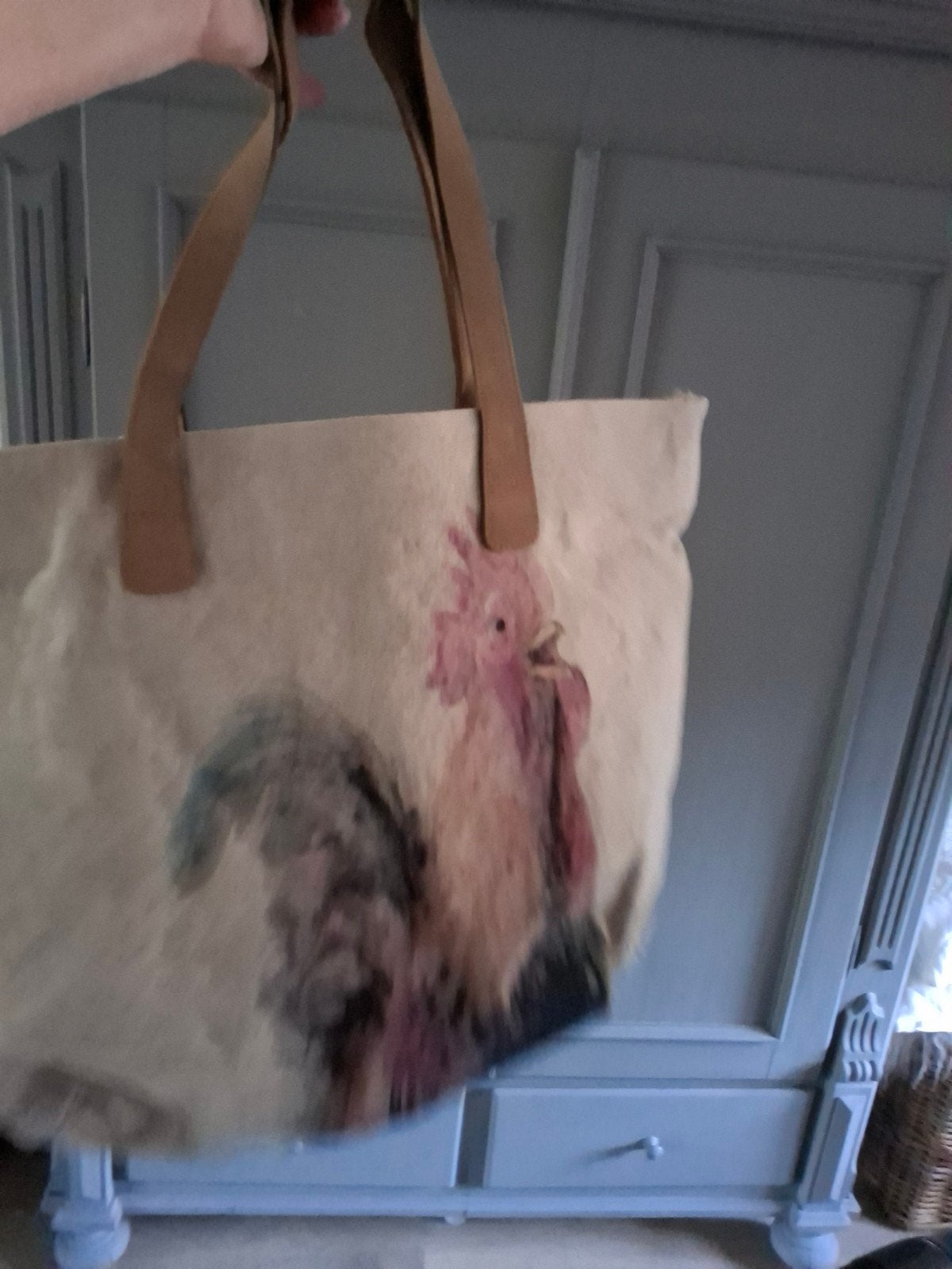 Nieuwe shopper met haanprint - 40x45 cm, Ophalen of Verzenden, Nieuw, Beige, Shopper