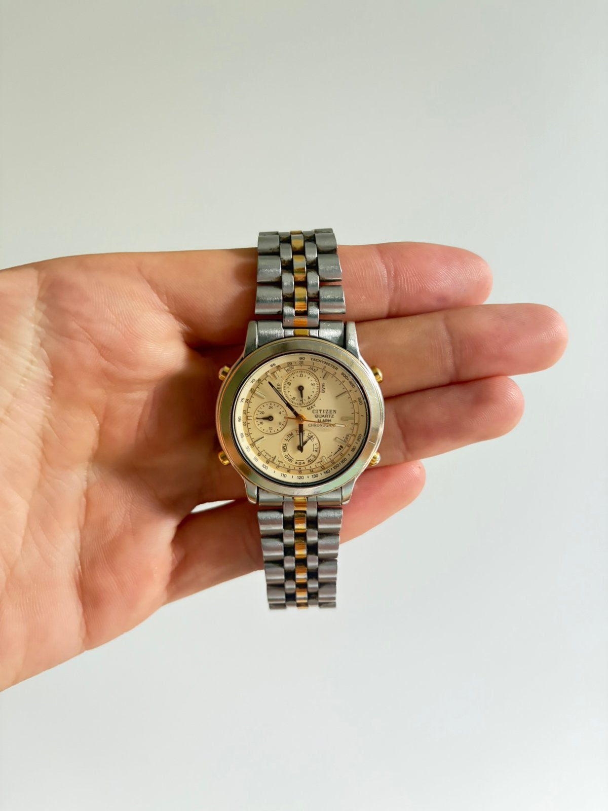 Citizen 6850-G80345 Alarm Chronograph Vintage Two-Tone, Ophalen of Verzenden, Staal, Polshorloge, Citizen