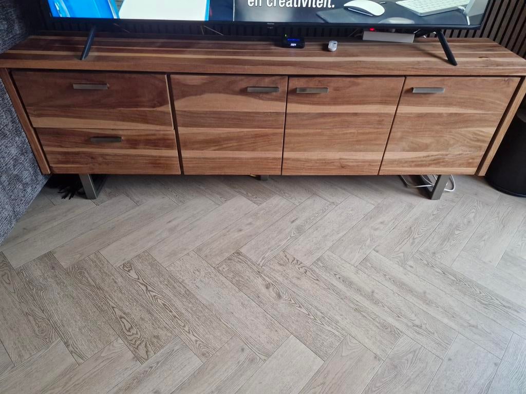Xooon Teak Houten Dressoir 225cm + Salontafel Set, Huis en Inrichting, Kasten | Dressoirs, Ophalen