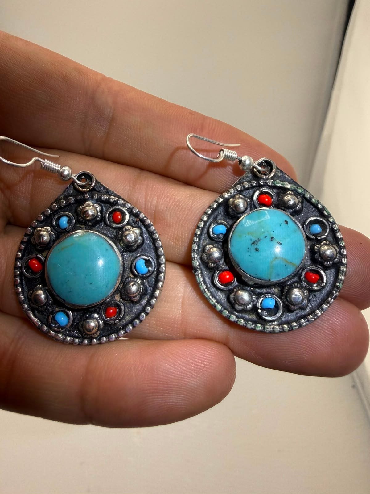 Unieke Turkse Oorbellen met Turkoois en Koper - 11g, Sieraden, Tassen en Uiterlijk, Oorbellen, Overige materialen, Blauw, Ophalen of Verzenden