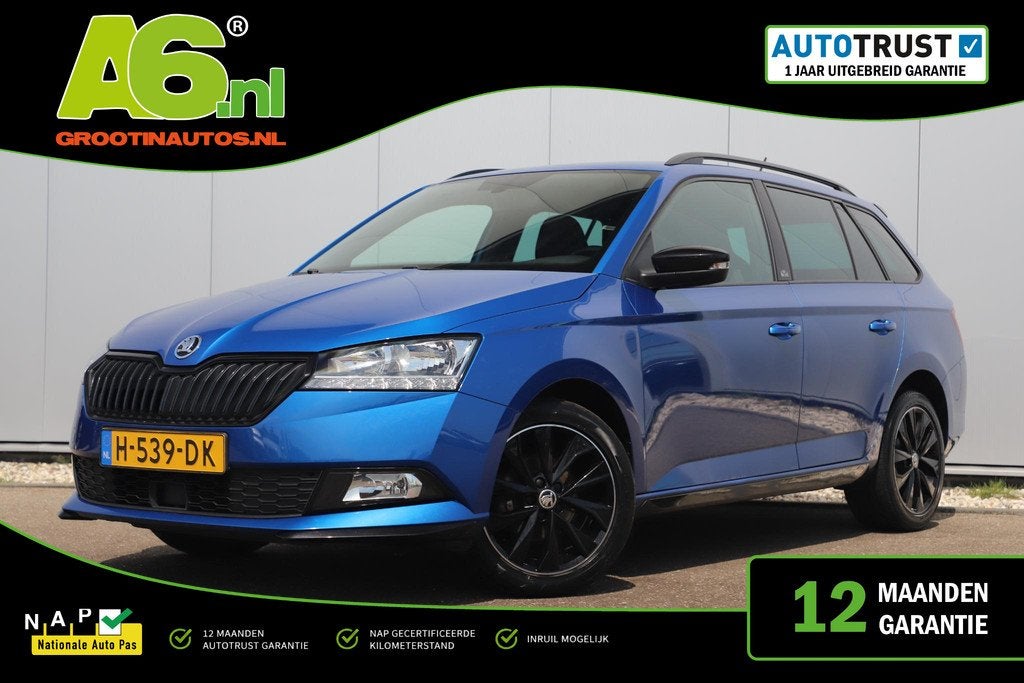 Skoda Fabia Combi 1.0 TSI Monte Carlo 95PK Trekhaak 16 inch, Voorwielaandrijving, Stof, Gebruikt, Blauw